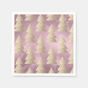 Elegant modern gold & pink Christmas tree pattern Napkins