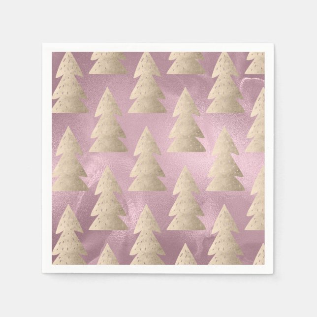 Elegant modern gold & pink Christmas tree pattern Napkins (Front)