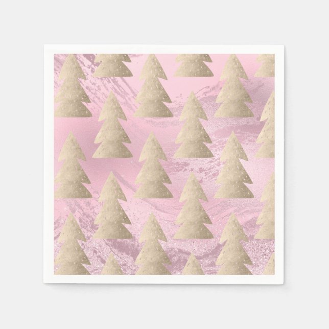 Elegant modern gold & pink Christmas tree pattern Napkins (Front)