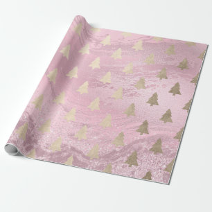 Elegant modern gold & pink Christmas tree pattern Wrapping Paper