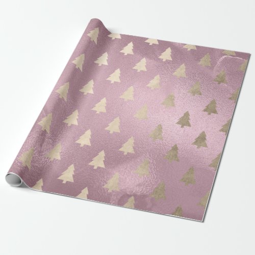 Elegant modern gold  pink Christmas tree pattern Wrapping Paper