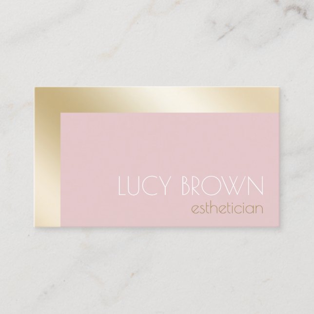 Elegant modern gold & pink esthetician business card (Front)