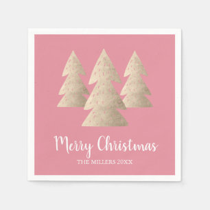Elegant modern gold & pink Merry Christmas tree Napkins