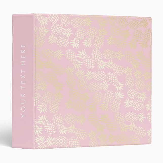 Elegant modern gold & pink pineapple pattern 3 ring binder (Front/Spine)