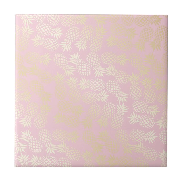 Elegant modern gold & pink pineapple pattern ceramic tile (Front)