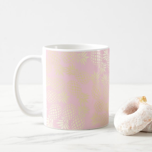 Elegant modern gold & pink pineapple pattern coffee mug (With Donut)