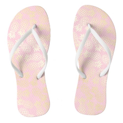Elegant modern gold  pink pineapple pattern flip flops