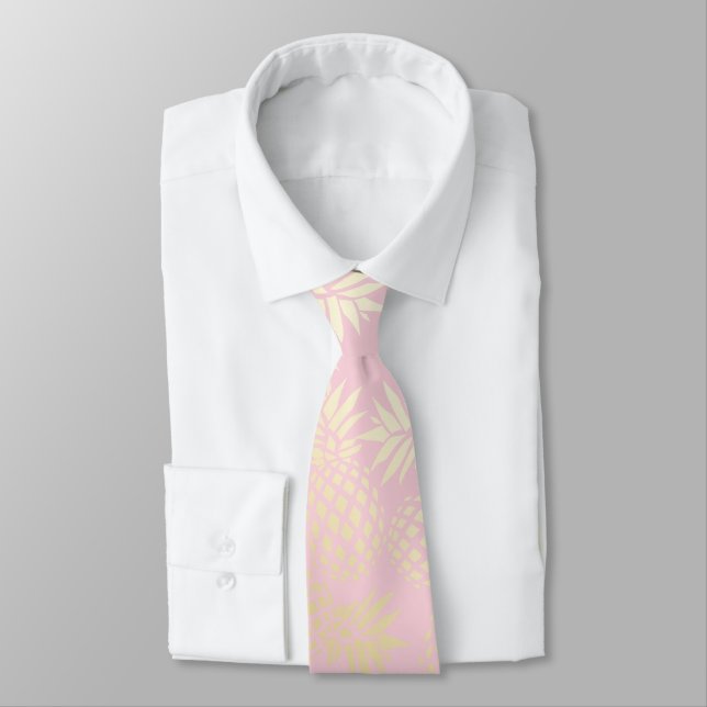 Elegant modern gold & pink pineapple pattern neck tie (Tied)