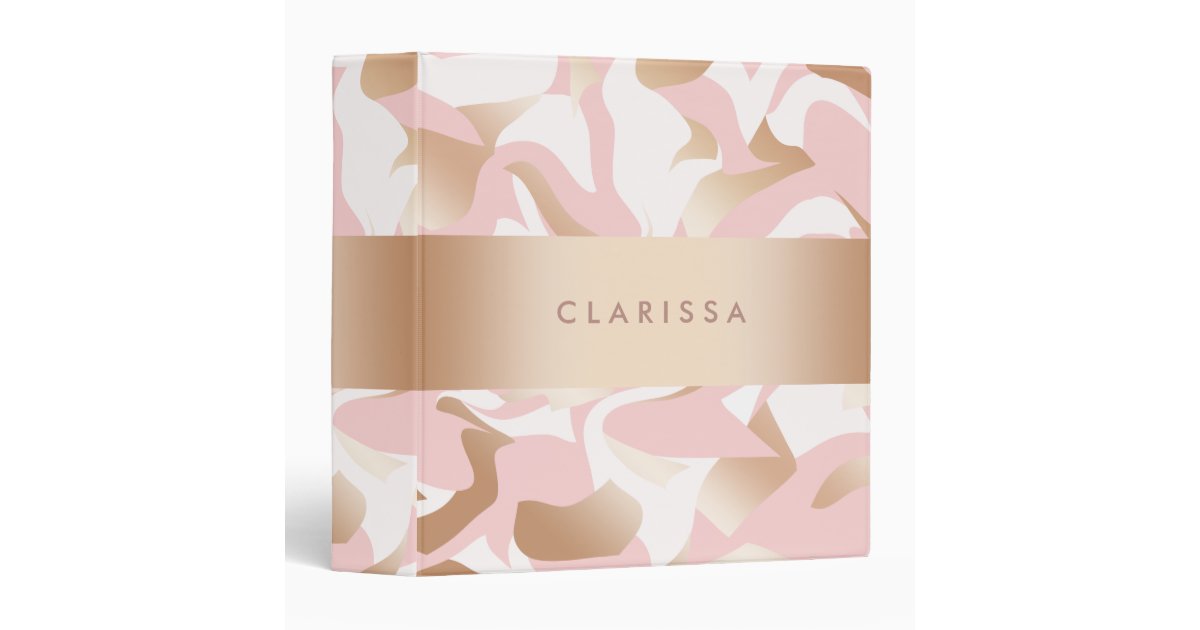 Elegant modern gold pink white abstract pattern 3 ring binder | Zazzle