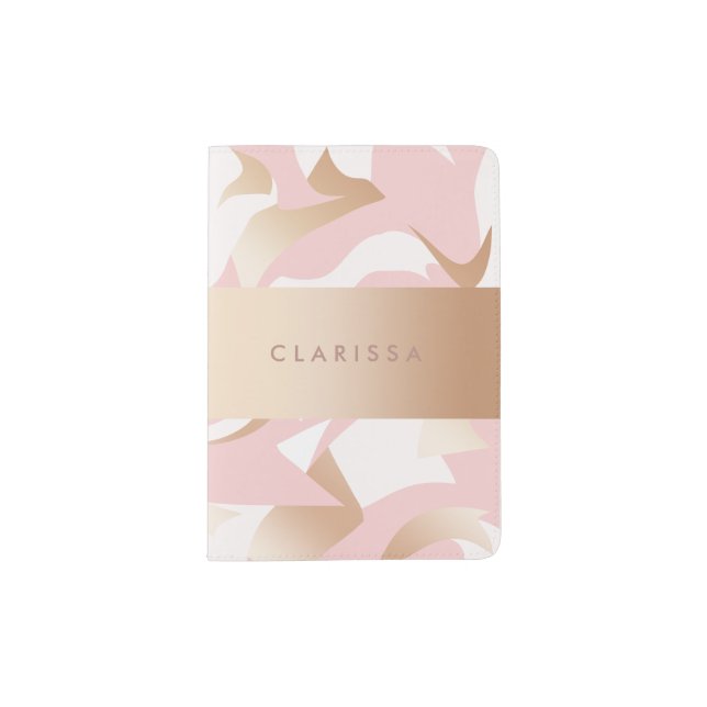 Elegant modern gold pink white abstract pattern passport holder (Front)