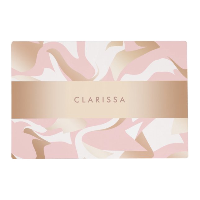Elegant modern gold pink white abstract pattern placemat (Front)