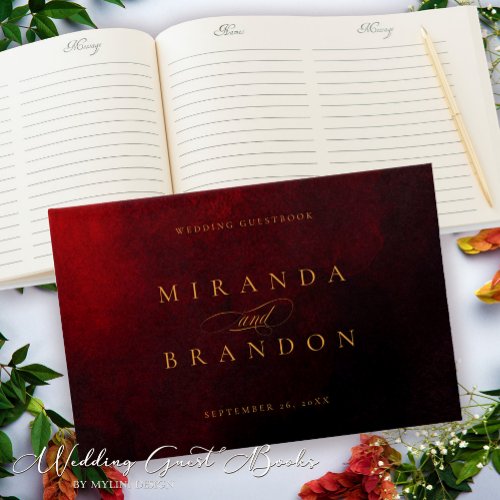 Elegant Modern Gold Red Black Wedding Guest Book