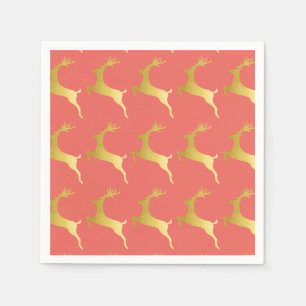 Elegant Modern Gold Red Christmas Reindeer Pattern Napkins