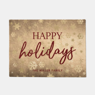 Elegant Modern Gold & Red Happy Holidays Doormat