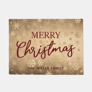 Elegant Modern Gold & Red Merry Christmas Doormat