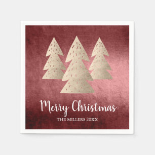 Elegant modern gold & red Merry Christmas tree Napkins