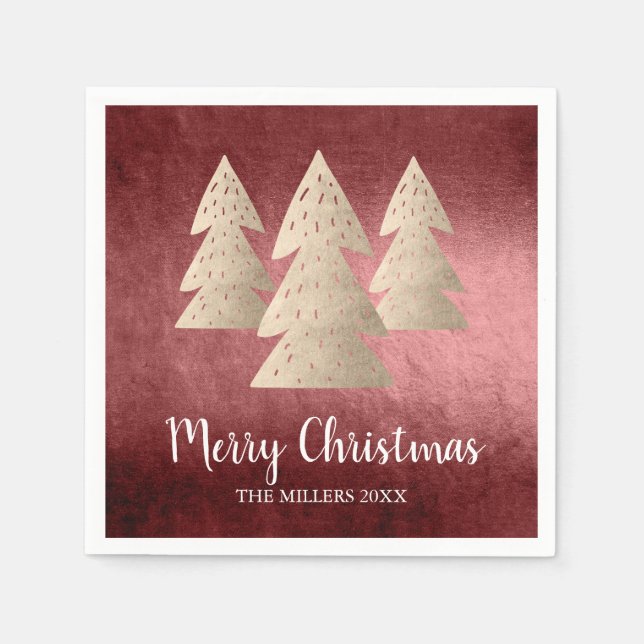 Elegant modern gold & red Merry Christmas tree Napkins (Front)