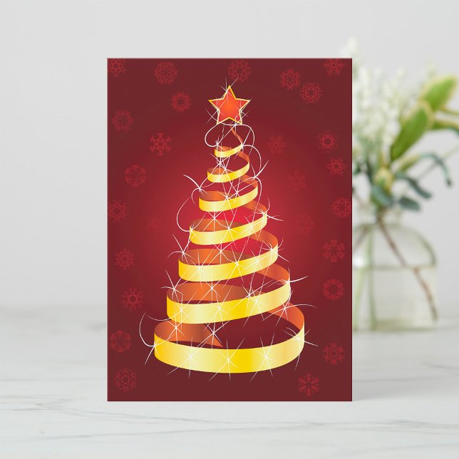 Elegant Modern Gold Ribbon Christmas Tree Invitation (Creator Uploaded)
