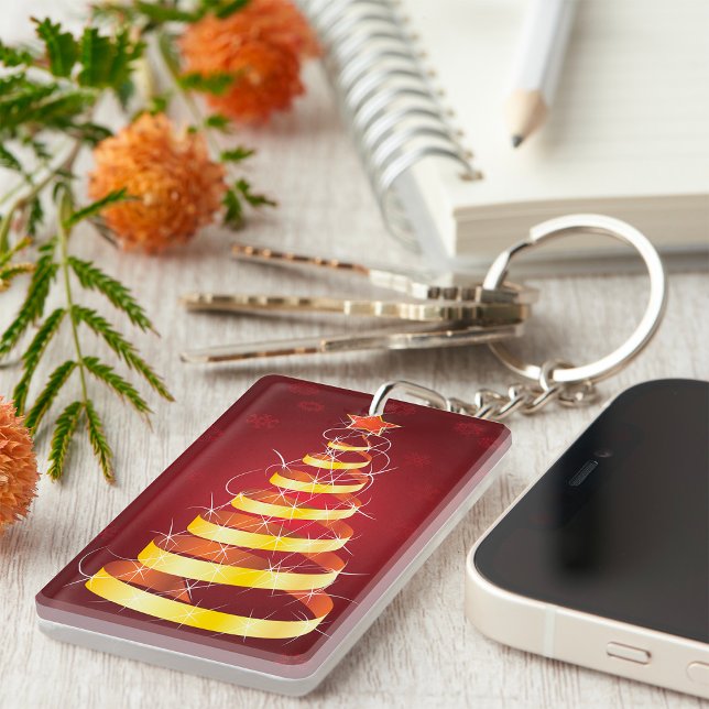 Elegant Modern Gold Ribbon Christmas Tree Keychain (Creator Uploaded)