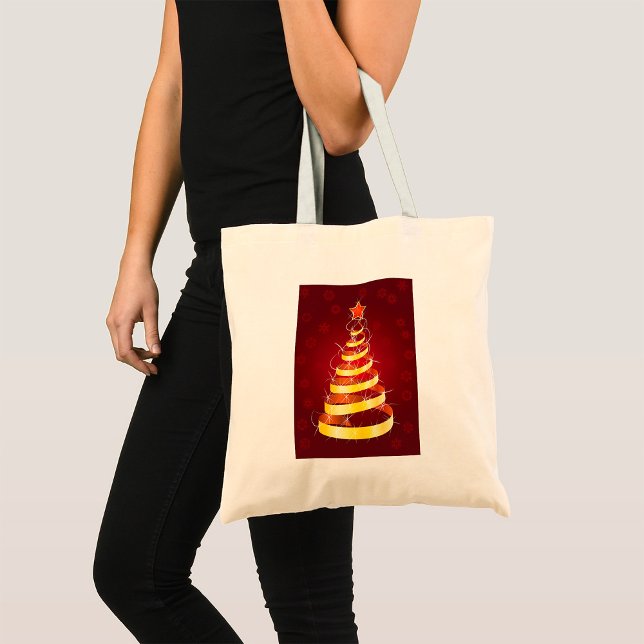 Elegant Modern Gold Ribbon Christmas Tree Tote Bag (Creator Uploaded)