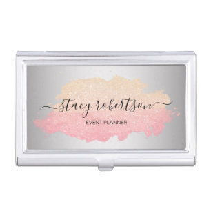 Elegant modern gold & rose gold glitter planner business card case