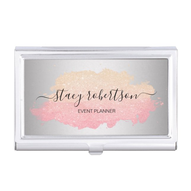 Elegant modern  gold & rose gold glitter planner business card case (Front)