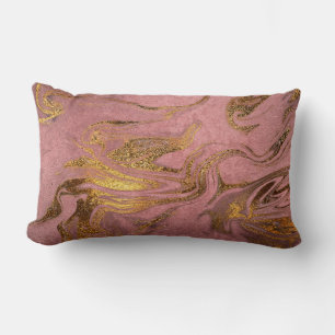 Elegant modern gold & rose gold marble look lumbar pillow