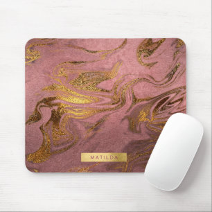 Elegant modern gold & rose gold marble look mouse pad