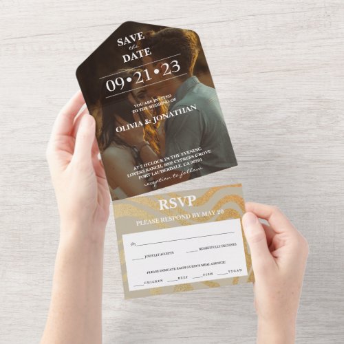 Elegant Modern Gold Save the Date Photo RSVP All In One Invitation