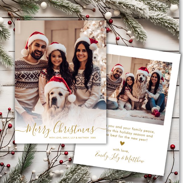 Elegant Modern Gold Script 2 Photo Christmas  Holiday Card (Creator Uploaded)