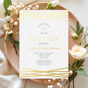 Elegant Modern Gold Script Baptism Foil Invitation