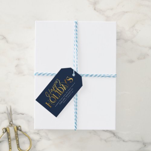 Elegant Modern Gold Script Business Corporate Blue Gift Tags