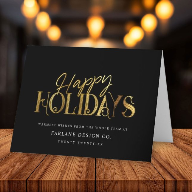 Elegant Modern Gold Script Business Corporate Holiday Card (Creator Uploaded)