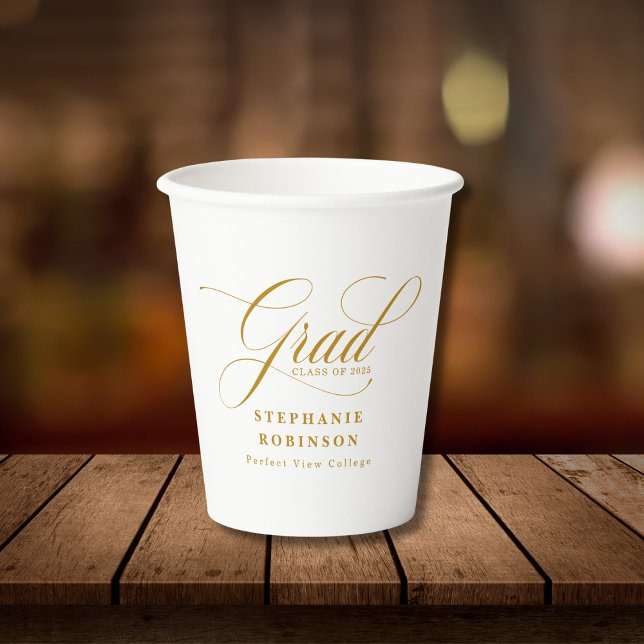 Elegant Modern Gold Script Graduation Party Paper Cups (Creator Uploaded)