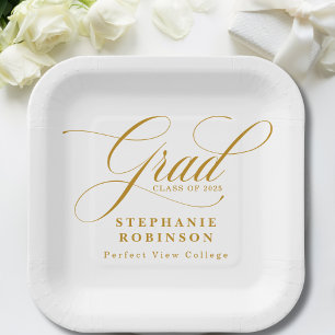 Elegant Modern Gold Script Graduation Party Paper Plates