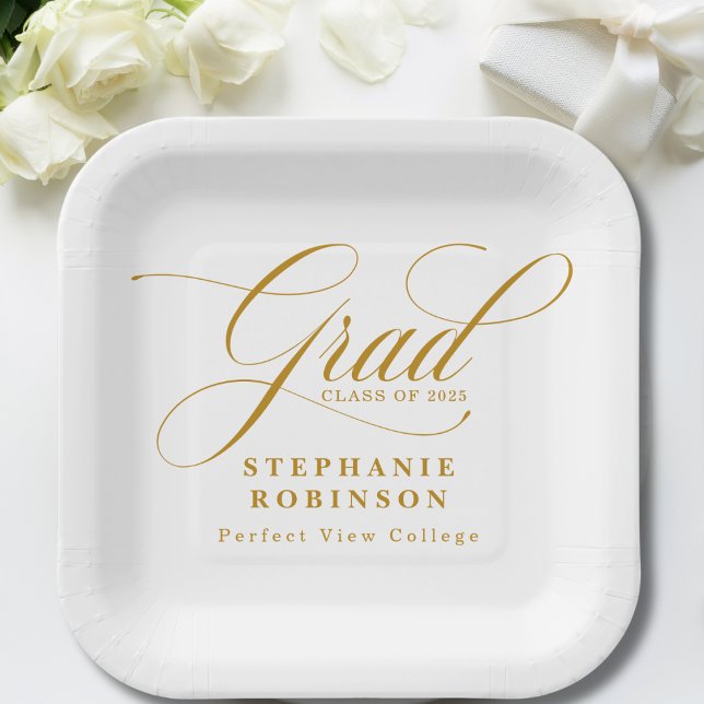Elegant Modern Gold Script Graduation Party Paper Plates (Creator Uploaded)