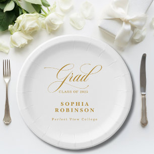 Elegant Modern Gold Script Graduation Party Paper Plates