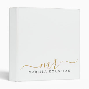 Elegant Modern Gold Script Monogram Initials Name 3 Ring Binder