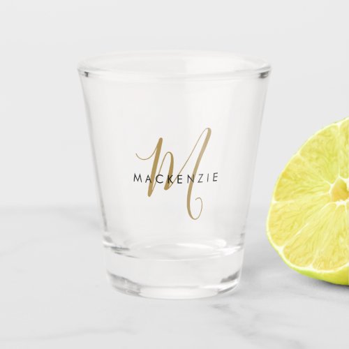 Elegant Modern Gold Script Monogram Shot Glass