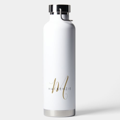 Elegant Modern Gold Script Monogram Water Bottle