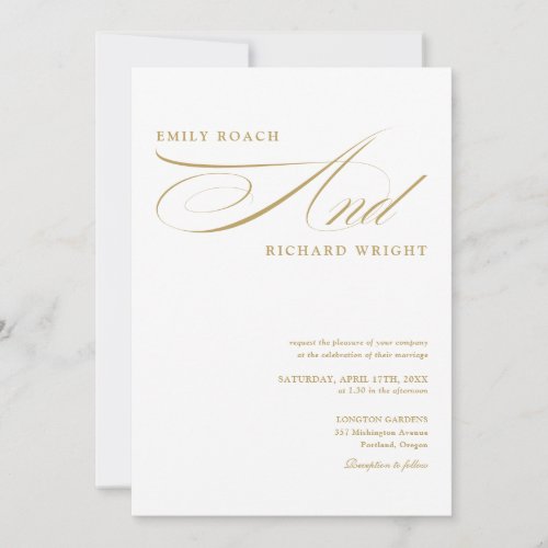 Elegant Modern Gold Script QR Code Wedding Invitation