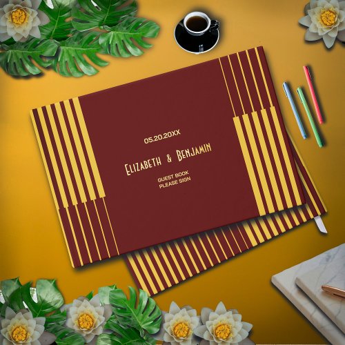 Elegant Modern Gold Script Red Wedding Foil Guest Book