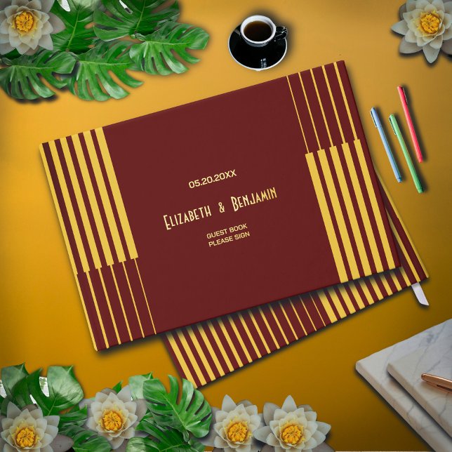 Elegant Modern Gold Script Red Wedding Foil Guest Book (Elegant Modern Gold Script Red Wedding Foil Guest Book makes a great keepsake of good wishes. )