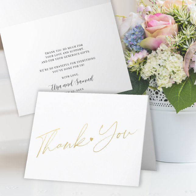 Elegant modern gold script simple letterpress thank you card (Creator Uploaded)