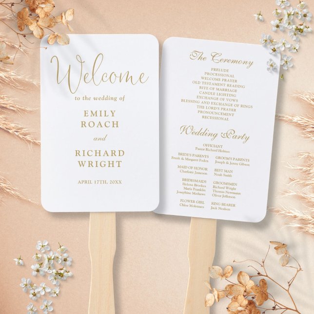 Elegant Modern Gold Script Wedding Program Hand Fan (Elegant Modern Gold Script Wedding Program Hand Fan)