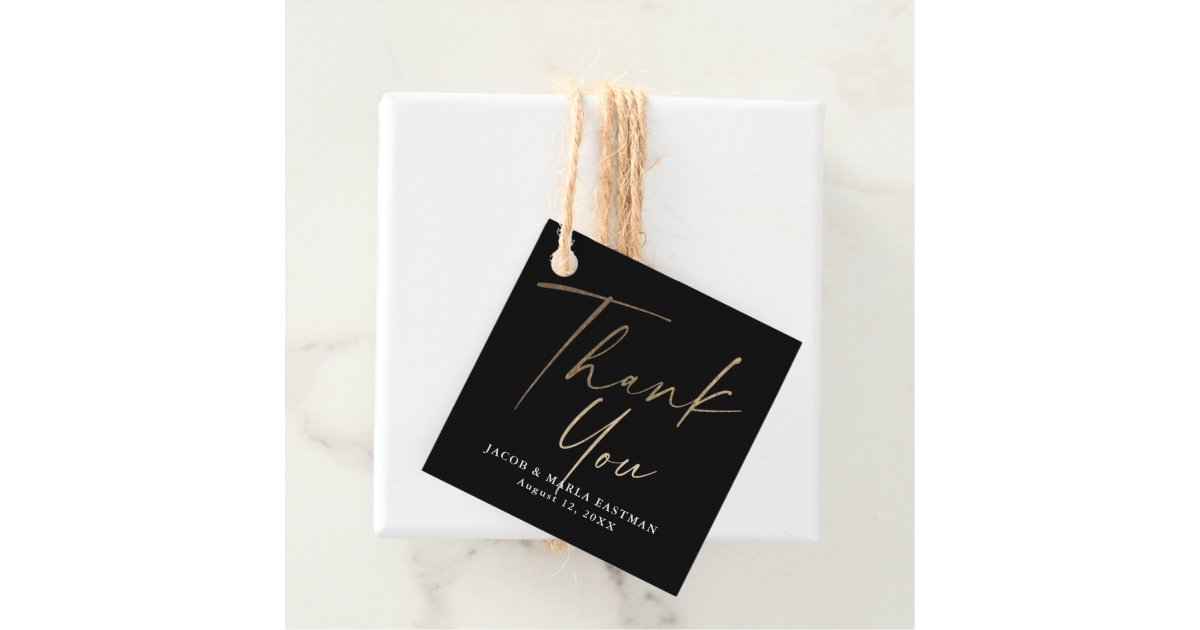 Elegant Modern Gold Script Wedding Thank You Favor Tags | Zazzle