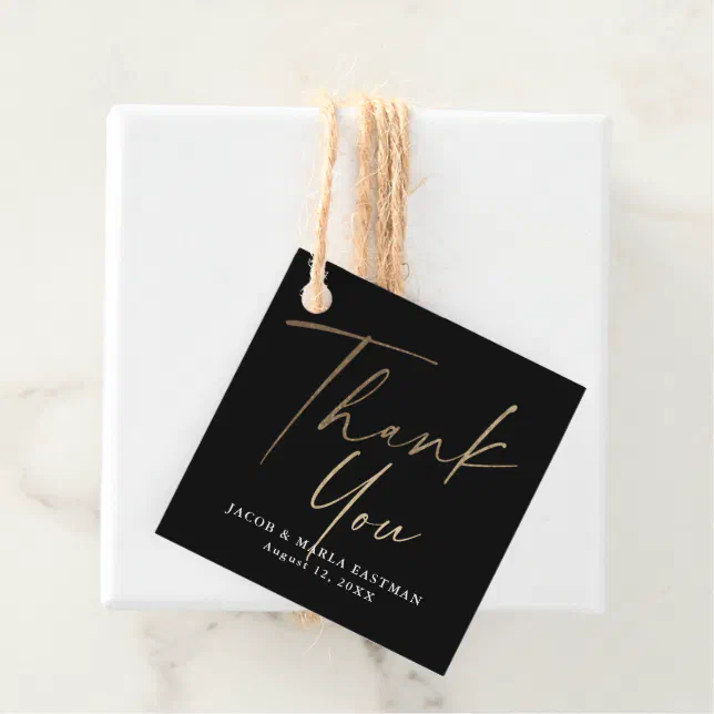 Elegant Modern Gold Script Wedding Thank You Favor Tags | Zazzle