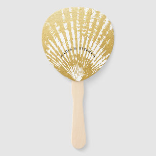 Elegant Modern Gold Seashell Beach Hand Fan