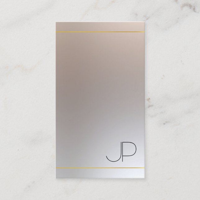 Elegant Modern Gold Silver Look Monogram Business Card (Front)