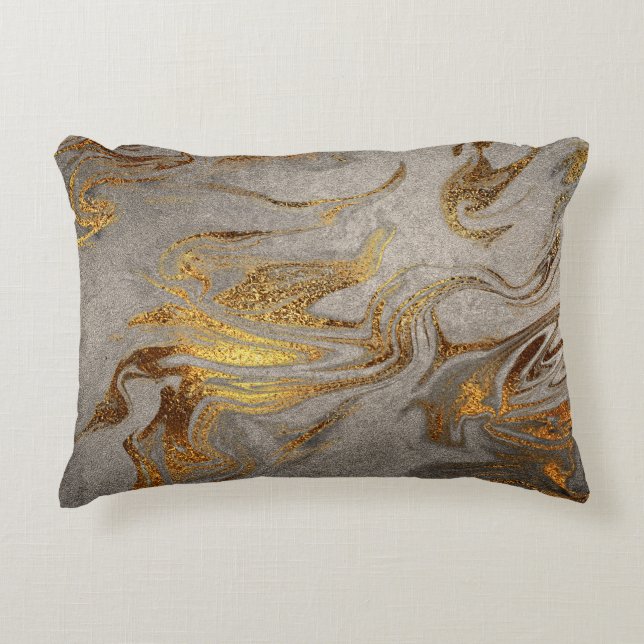 Elegant modern gold silver marble look accent pillow (Front)